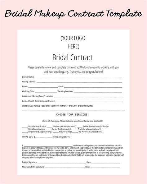 free bridal makeup contract template.